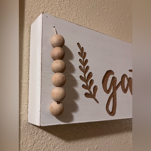 Neutral Farmhouse Bohemian "Gather" Sign Wooden Beaded Wall Hanging 18" x 5.5" - Picture 3 of 10